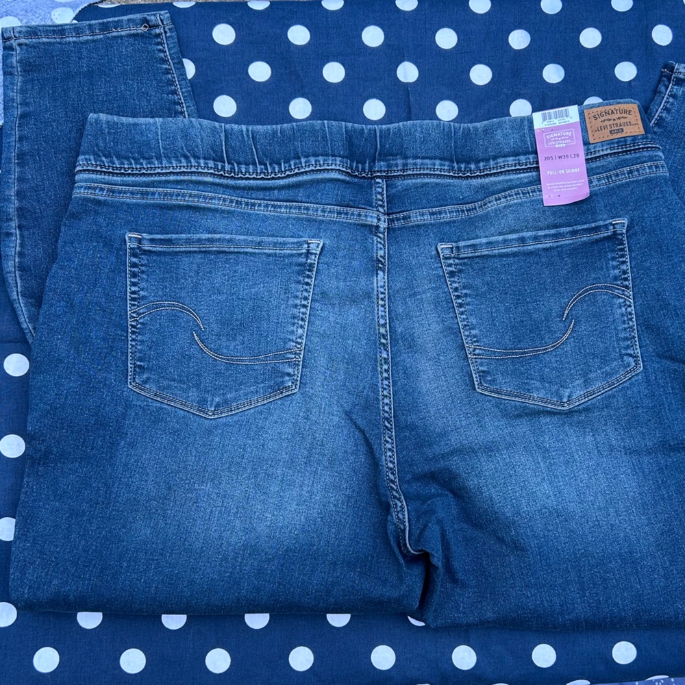 Signature Levi Strauss Blue Jean Pull On Skinny Sz 20S w35 L28 elastic waist